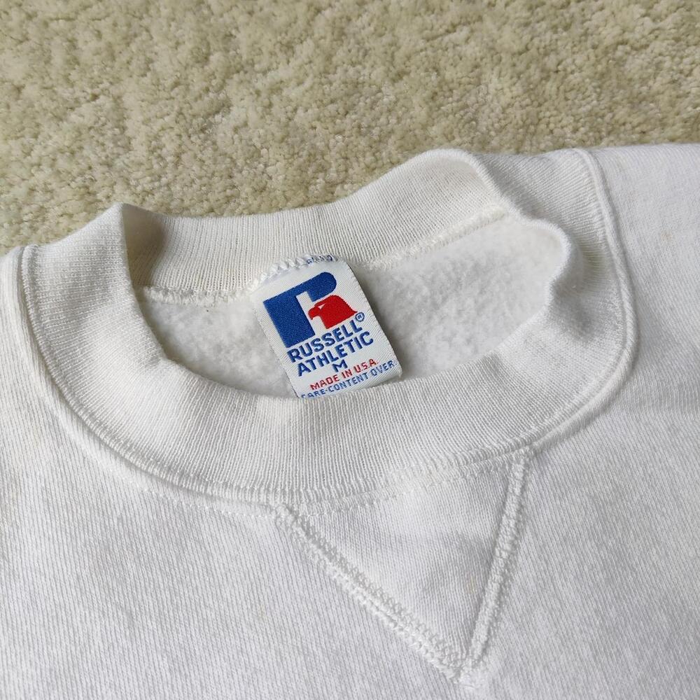 Vintage 90s Russell Athletic white blank crewneck sweatshirt - Picture 3 of 8